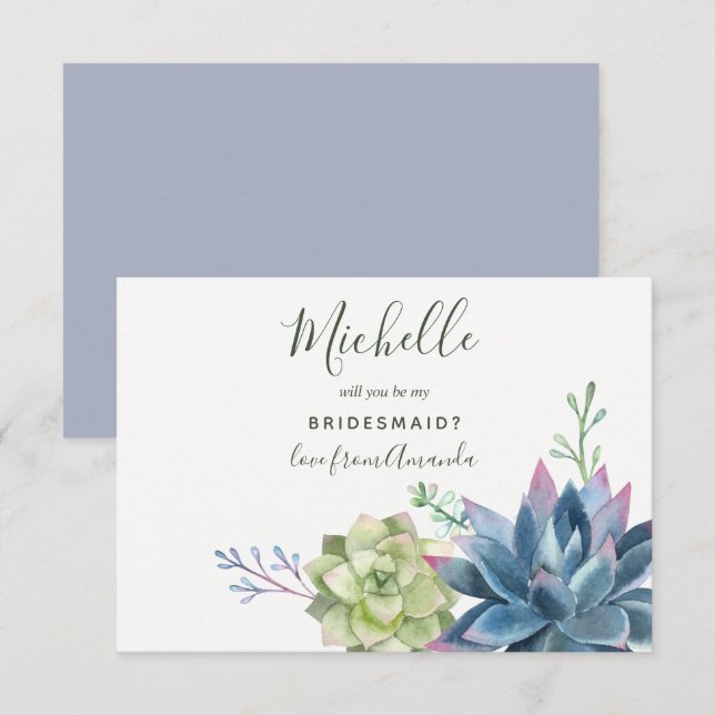 Invitation Aquarelle Succulents Serez-Vous Ma Femme D'Accueil (Devant / Derrière)