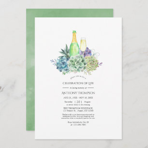 Invitation Aquarelle Succulents Vin Célébration de la vie