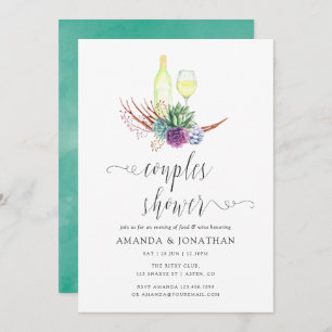 Invitation Aquarelle Succulents Vin Dégustation Couples Douch