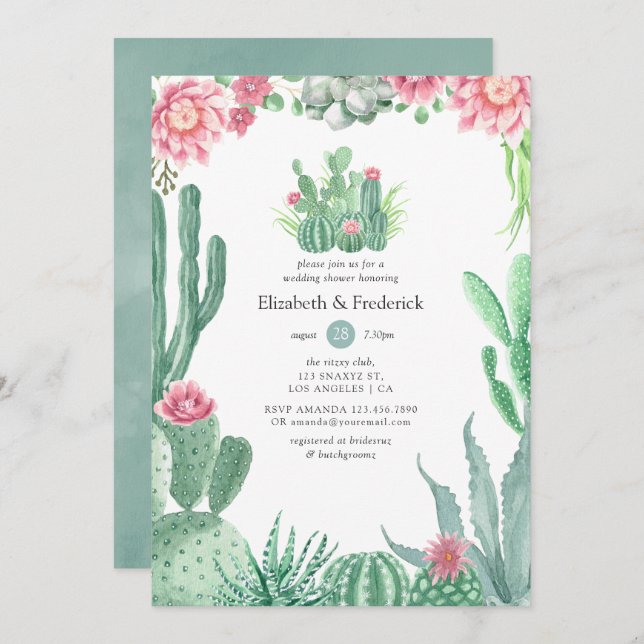 Invitation Aquarelle Succulents Wedding shower (Devant / Derrière)