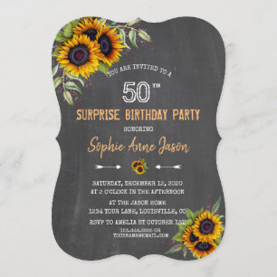 Invitation Aquarelle Sunflower Chalkboard 50 Anniversaire