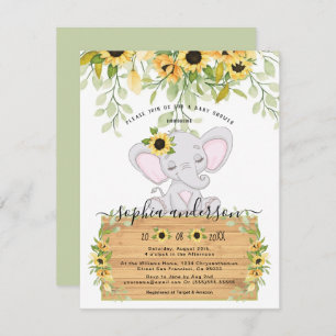 Invitation Aquarelle Sunflower & Elephant Girl Baby shower