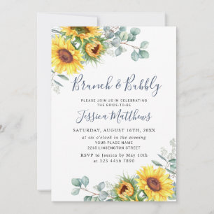 Invitation Aquarelle Sunflower Eucalyptus Brunch & Bubbly