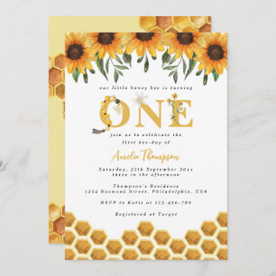 Invitation Aquarelle Sunflower Honeycomb First Bee day
