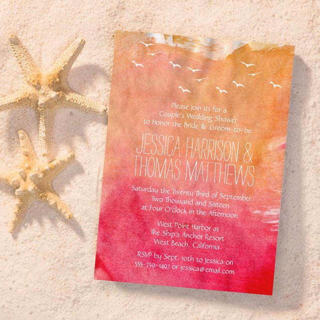 Invitation Aquarelle Sunset Beach Couple Wedding shower (Créateur téléchargé)