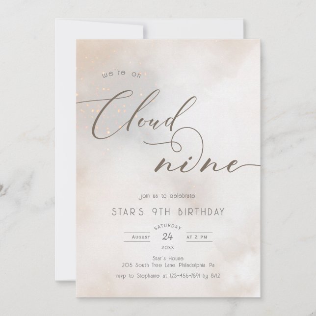 Invitation Aquarelle sur nuage 9 9e anniversaire (Devant)