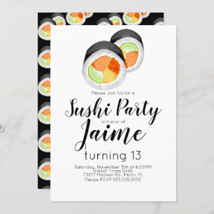 Invitation Aquarelle Sushi Ado Anniversaire Hibachi Nourritur