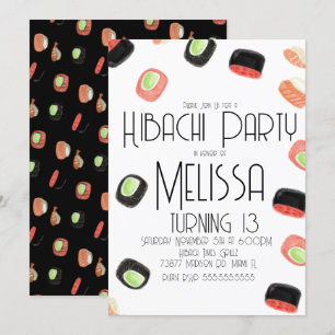 Invitation Aquarelle Sushi Ado Anniversaire Hibachi Restauran