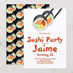 Invitation Aquarelle Sushi Rolls Ado Anniversaire Hibachi