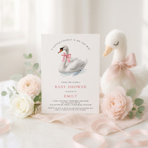 Invitation Aquarelle Swan Baby shower Bow rose