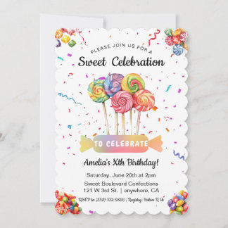 Invitation Aquarelle Sweet Celebration Candy pour enfants Ann