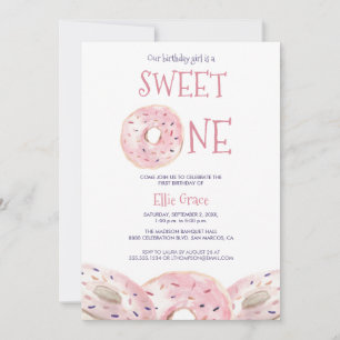 Invitation Aquarelle Sweet One Donut thème 1er anniversaire B