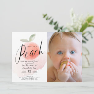 Invitation Aquarelle Sweet Peach 1er Anniversaire Photo Invit