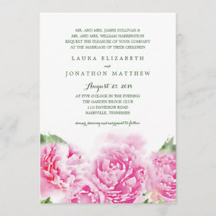 Invitation Aquarelle Sweet Pink Peonies Mariage
