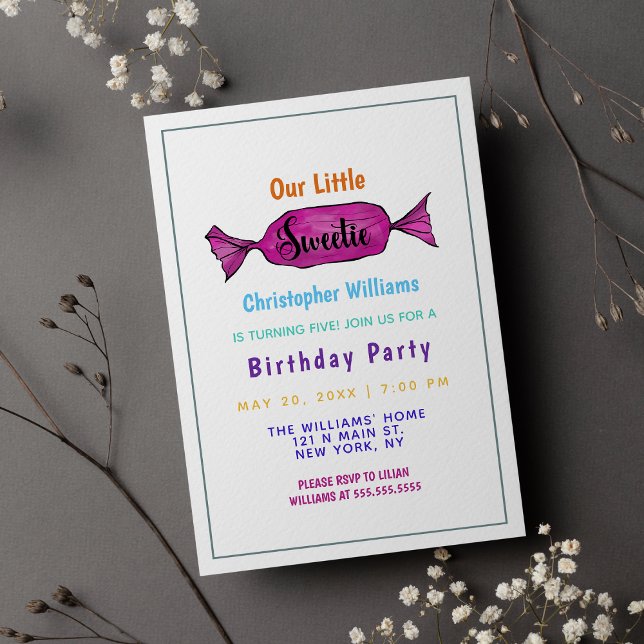 Invitation Aquarelle Sweetie Colorée Bonbons fête d'anniversa (Watercolor Sweetie Colorful Candy Birthday Party )