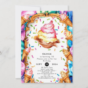 Invitation Aquarelle Sweop Glace Cream Anniversaire