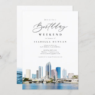 Invitation Aquarelle Tampa Florida Coast Skyline Anniversaire