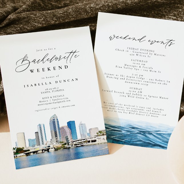 Invitation Aquarelle Tampa Floride Skyline Océan Tropical (Créateur téléchargé)