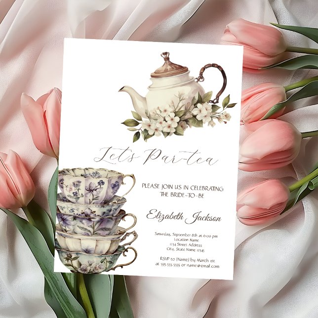 Invitation Aquarelle Tea Set Coupe Teapot Fête des mariées Fl (Créateur téléchargé)