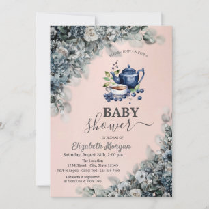 Invitation Aquarelle Teapot Blueberry Flowers Baby shower