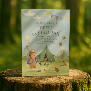 Invitation Aquarelle Teddy Bear, Aventure anniversaire