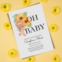 Aquarelle Teddy Bear Baby shower de tournesol