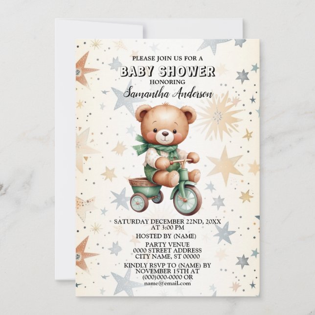 Invitation Aquarelle Teddy Bear Baby shower Party élégant (Devant)