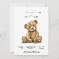 Aquarelle Teddy Bear Boy 1er anniversaire