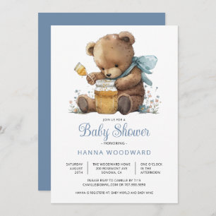 Invitation Aquarelle Teddy Bear Honey Pot Baby shower garçon