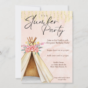Invitation Aquarelle Teepee Tente Sbayak fête Anniversaire