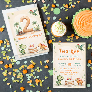 Invitation Aquarelle tendance à deux Rex Deuxième 2e annivers