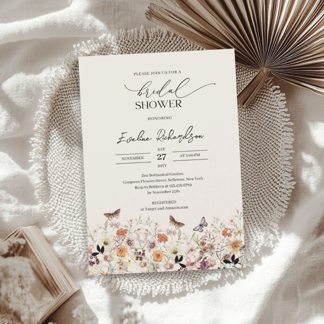 Invitation Aquarelle tendance automne fleur sauvage Fête des  (Trendy watercolor autumn wildflowers Bridal Shower Invitation)