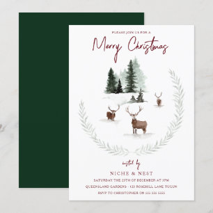 Invitation Aquarelle tendance Bois Animaux Fête de Noël
