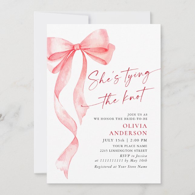 Invitation Aquarelle tendance Bow rose Fête des mariées coque (Devant)