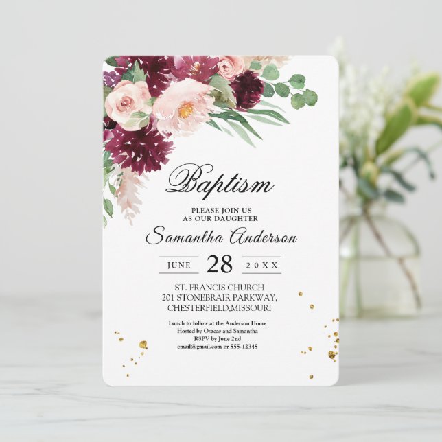 Invitation Aquarelle tendance Burgundy Blush Rose Floral (Debout devant)