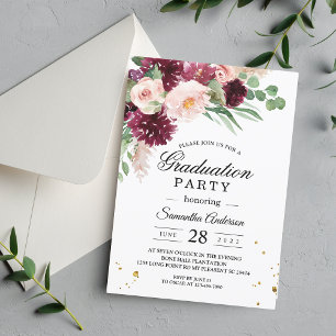 Invitation Aquarelle tendance Burgundy Blush Rose Floral