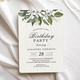 Invitation Aquarelle tendance Fleurs blanches & Feuilles