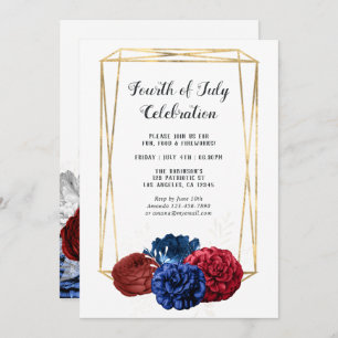Invitation Aquarelle tendance Floral Géométrique 4 juillet