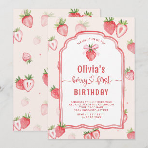 Invitation Aquarelle tendance fraise bébé premier anniversair