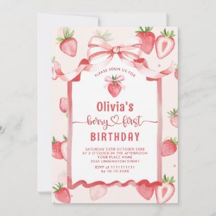 Invitation Aquarelle tendance fraise bébé premier anniversair