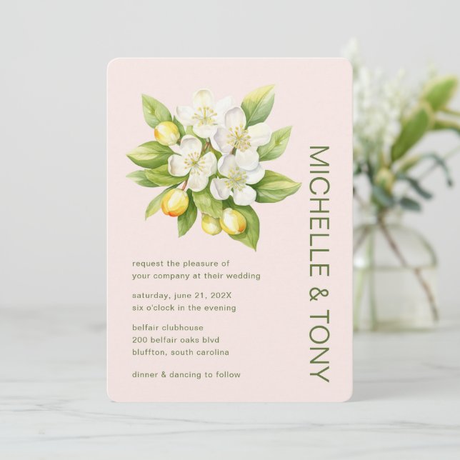Invitation Aquarelle tendance Mariage botanique fleuri (Debout devant)