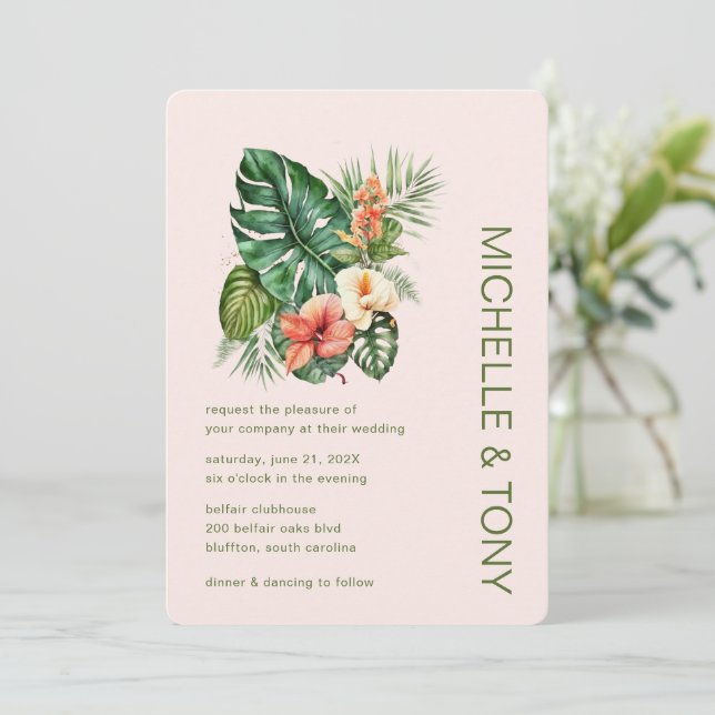 Invitation Aquarelle tendance Mariage botanique fleuri (Debout devant)
