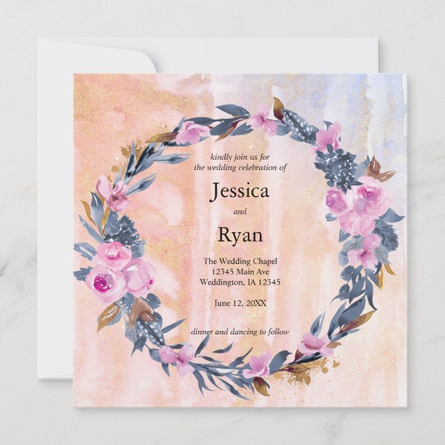 Invitation Aquarelle tendance Mariage Floral (Devant)
