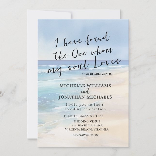 Invitation Aquarelle tendance plage Ocean Christian Mariage (Devant)