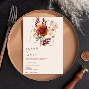 Invitation Aquarelle Terracotta Fleur sauvage Mariage moderne