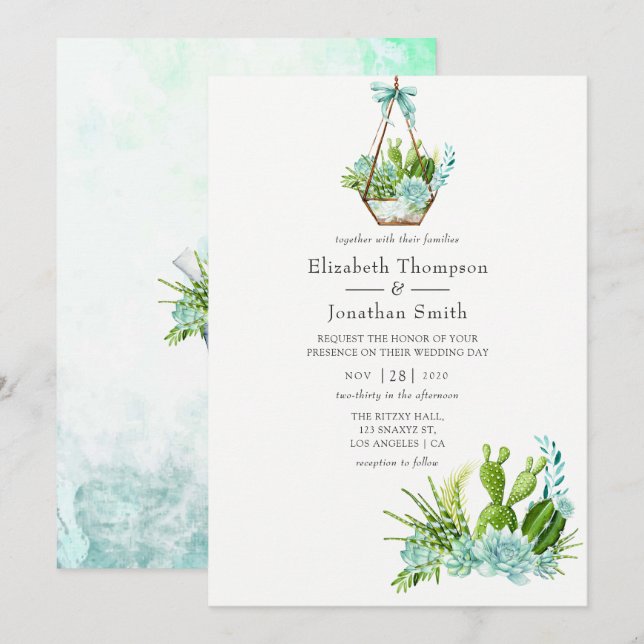 Invitation Aquarelle Terrarium en verre Mariage (Devant / Derrière)