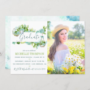Invitation Aquarelle Terrarium en verre Succulent Graduation