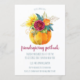Invitation Aquarelle Thanksgiving Citrouille Vase Friendsgivi