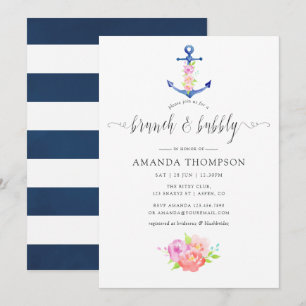 Invitation Aquarelle Thème nautique Brunch floral et bulle