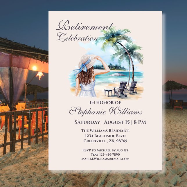 Invitation Aquarelle Thème Plage pour la Retraite des Femmes (Créateur téléchargé)